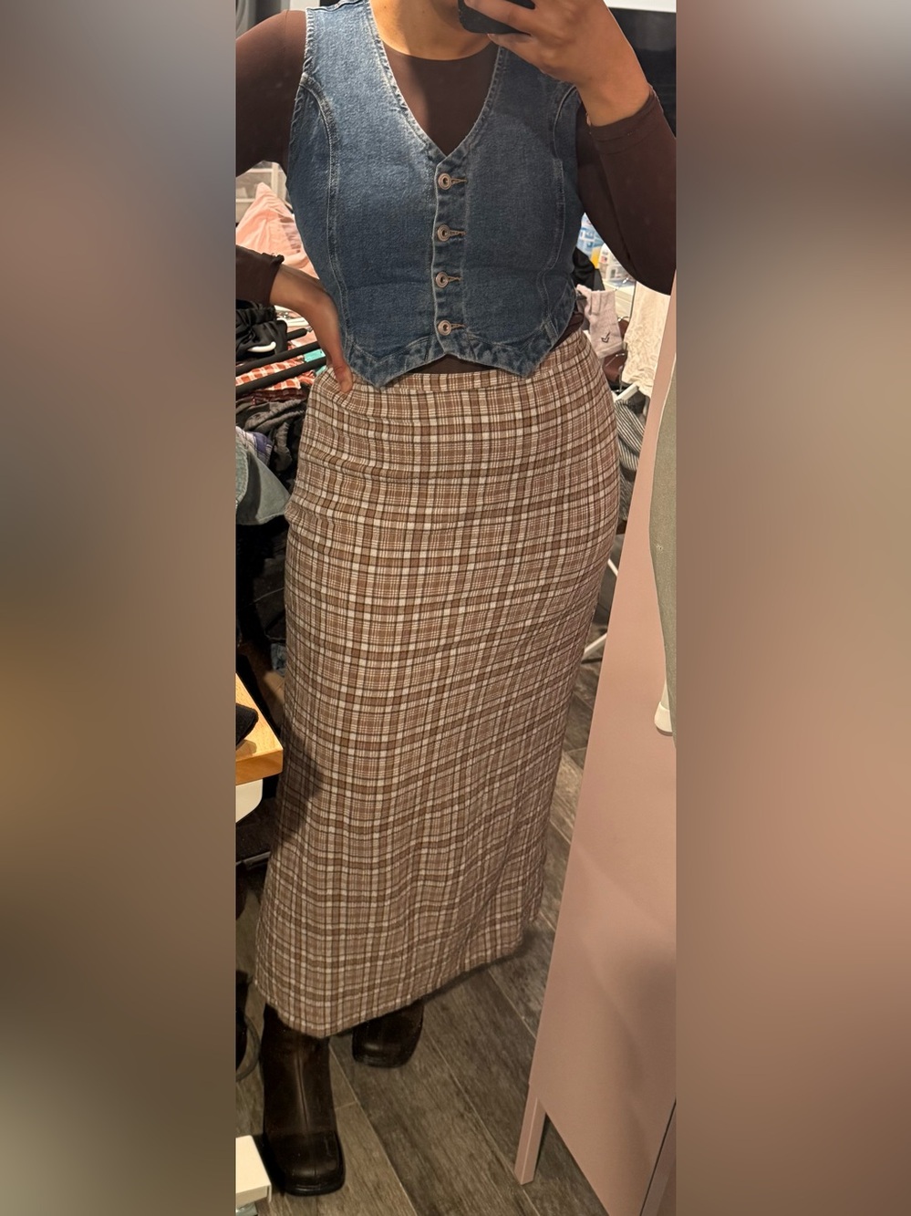 Afends Seersucker Maxi Skirt in Chai Check - Picture 3 of 3
